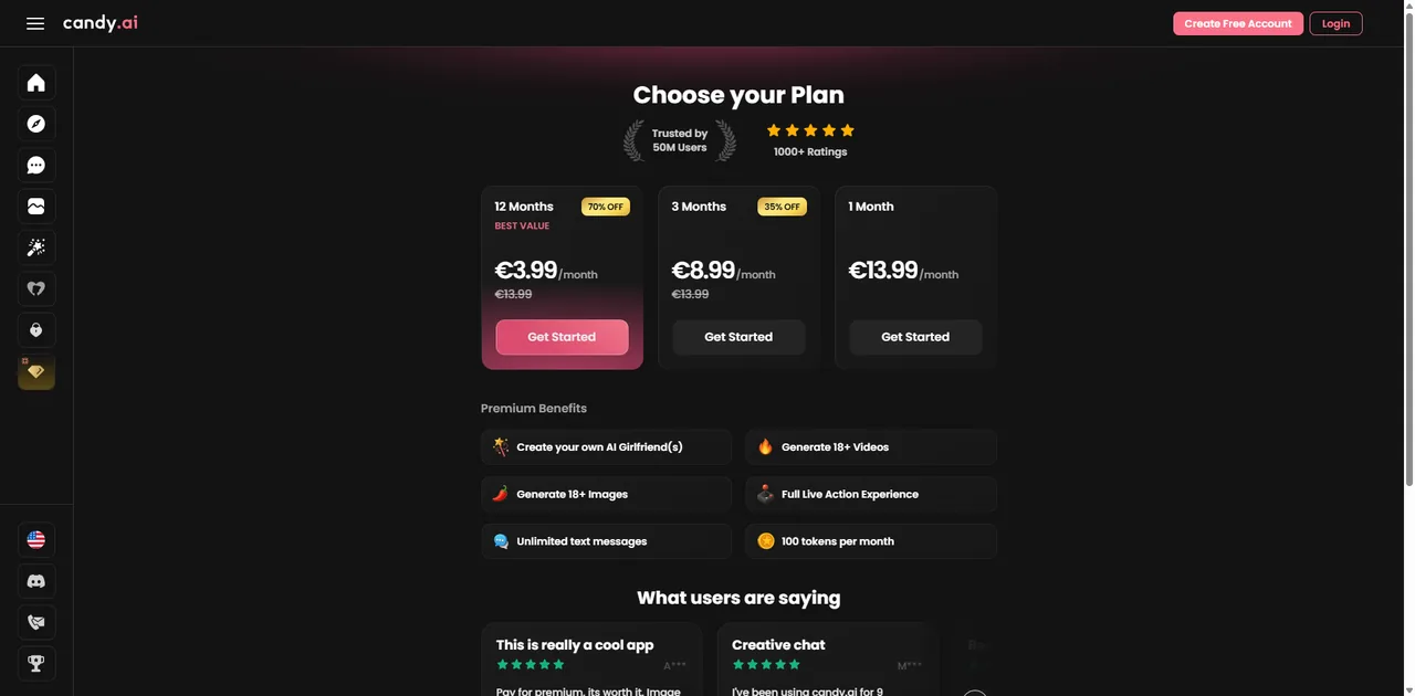 Planes de Candy AI: precios mensual y anual de la suscripción premium