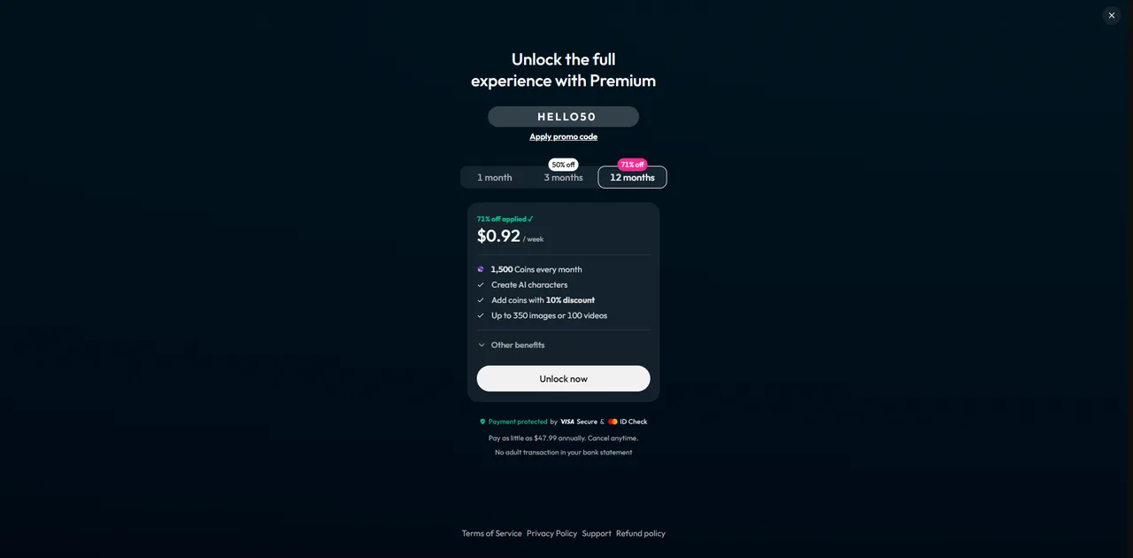 Premium de JOI AI: suscripción y contador de tokens